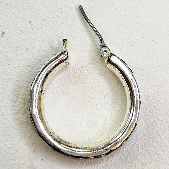 Stunning Vintage Silver Mother of Pearl Abalone All Around Hoop Earrings - Picture 4 of 7